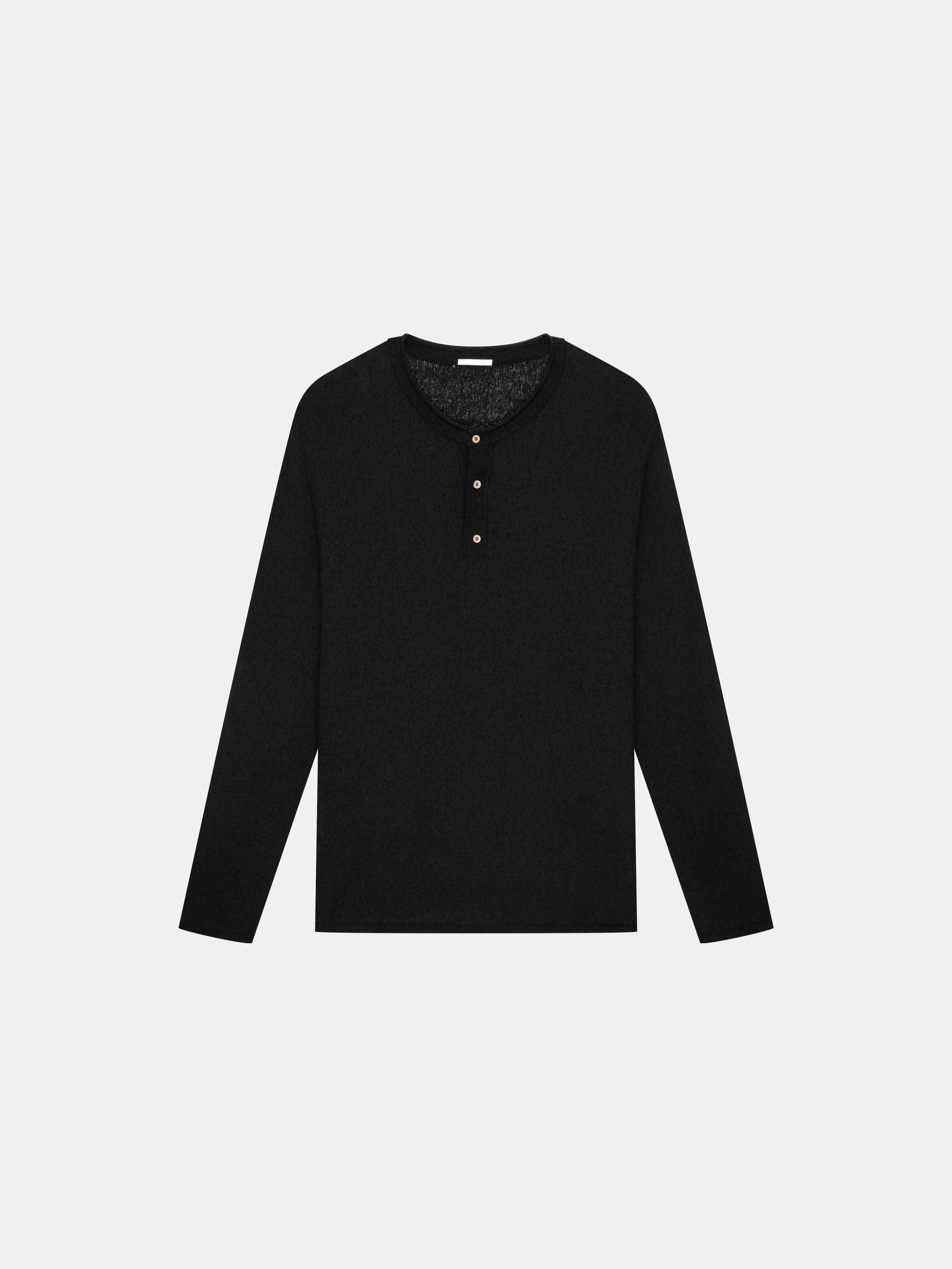 n. Straight Cotton-Linen Henley Knit Sweater