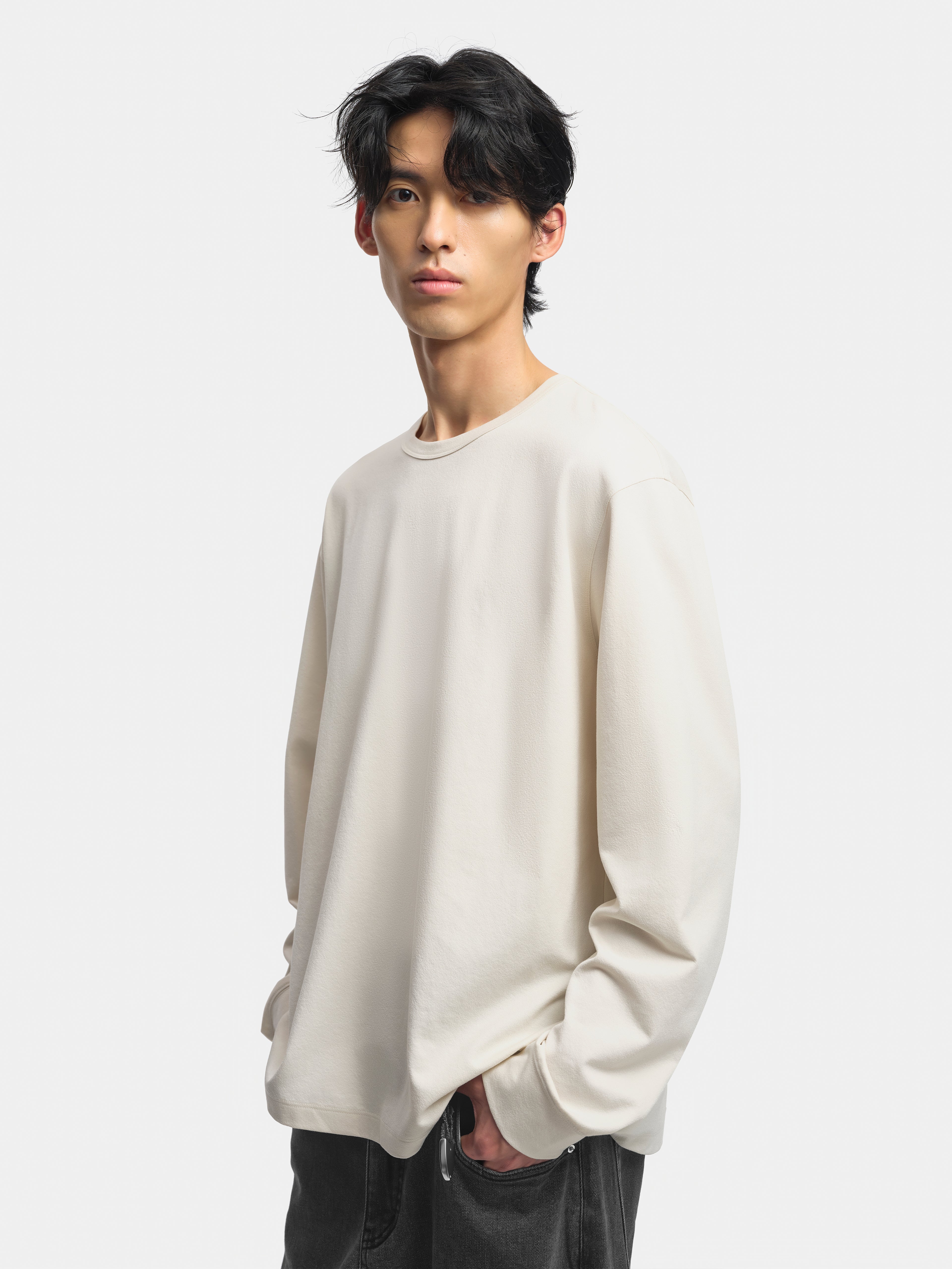 n. Relaxed Wide-Neck Textured Long-Sleeve T-Shirt