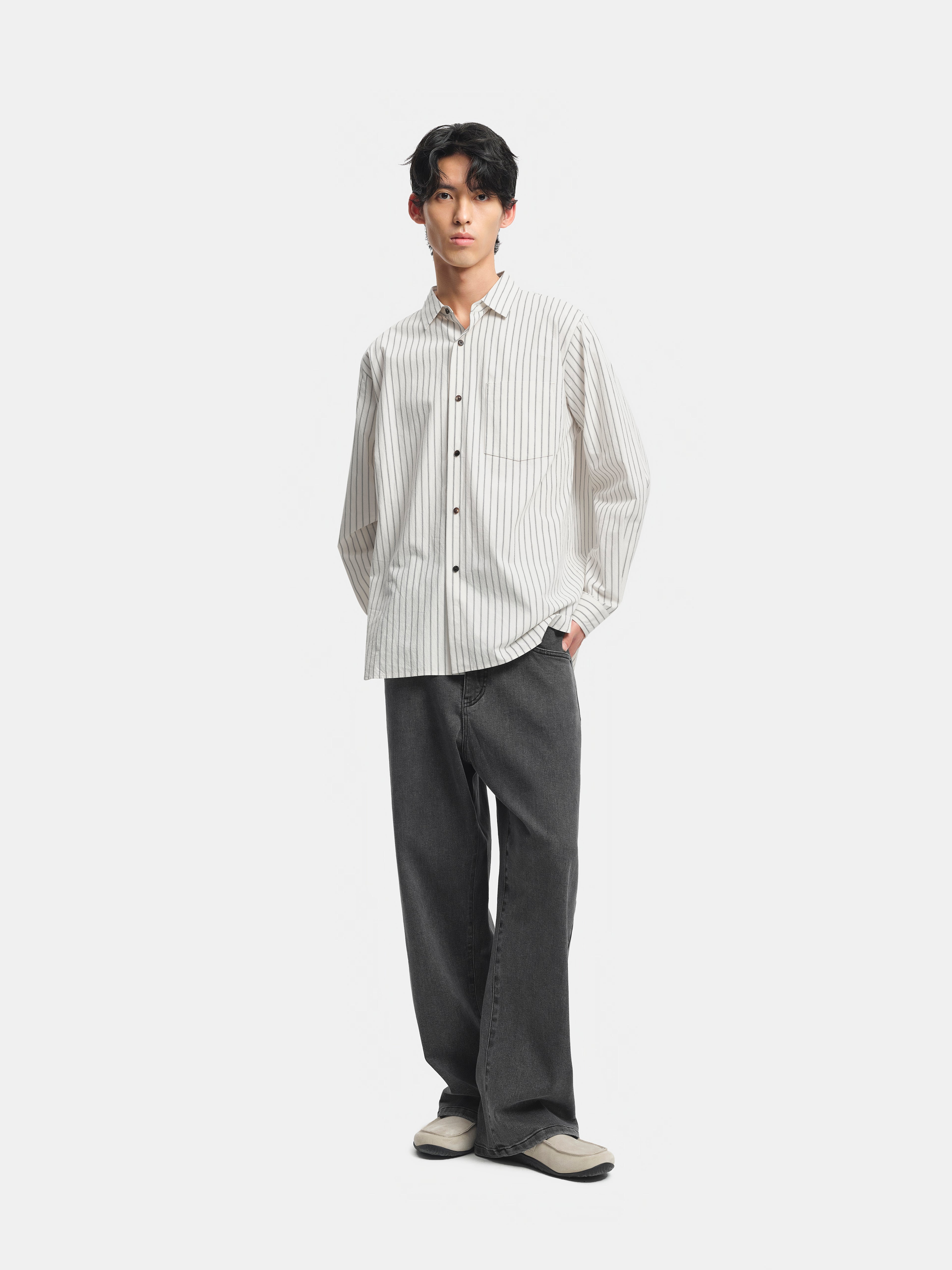 n. Relaxed Cotton Striped Patch-Pocket Long-Sleeve Shirt