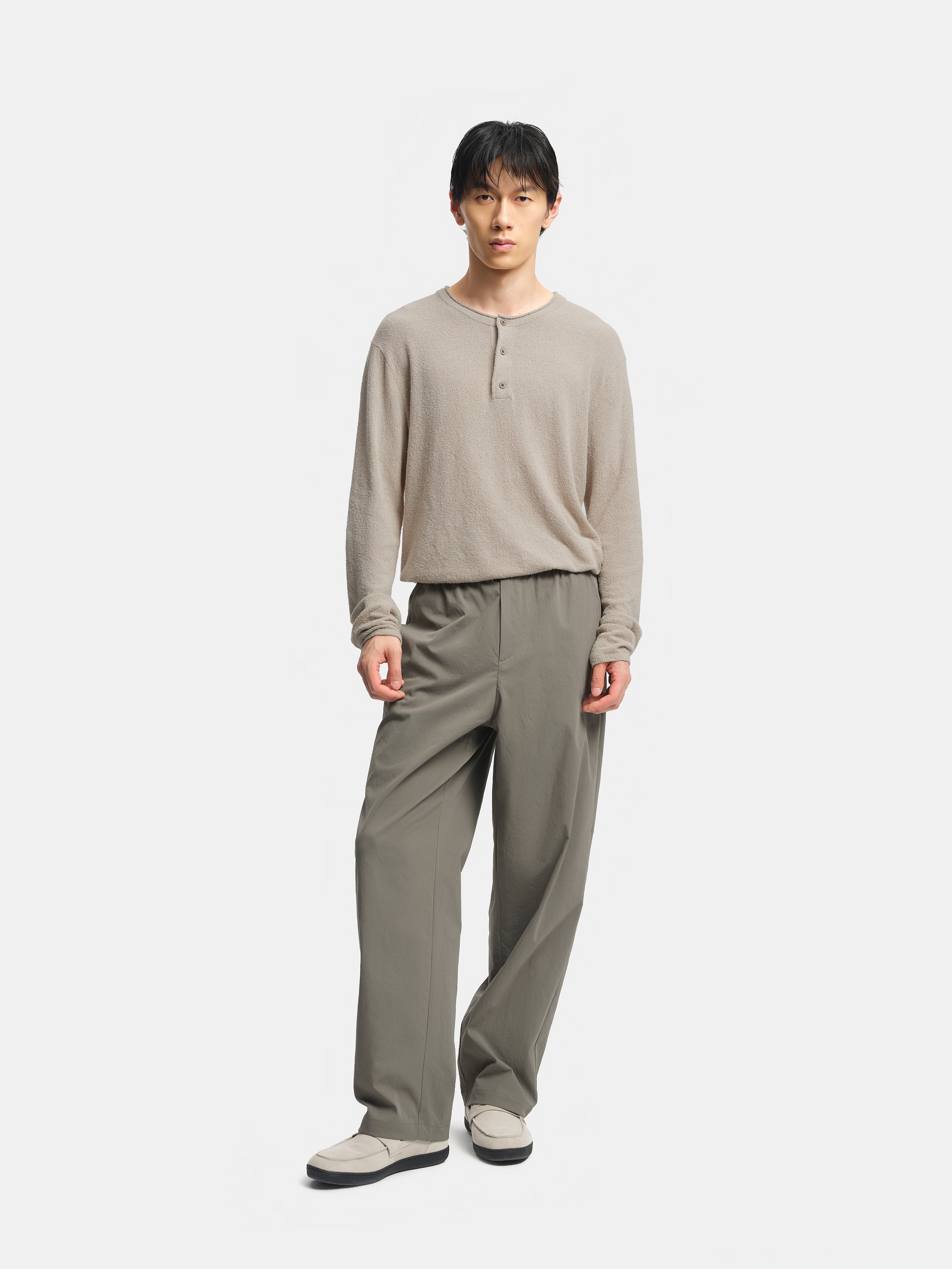 n. Straight Cotton-Linen Henley Knit Sweater