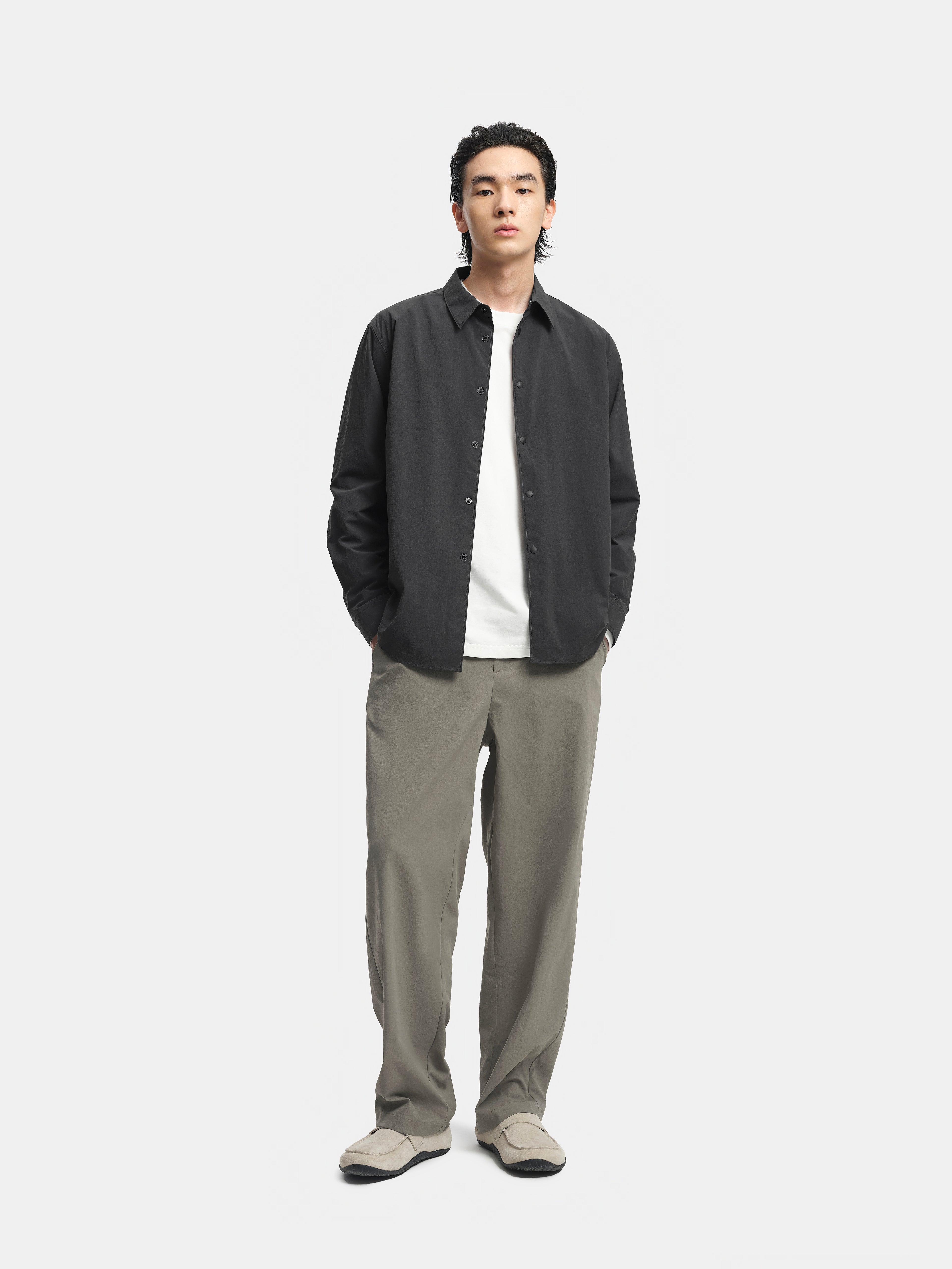 n. Straight-Fit Crinkled Snap-Button Long-Sleeve Shirt