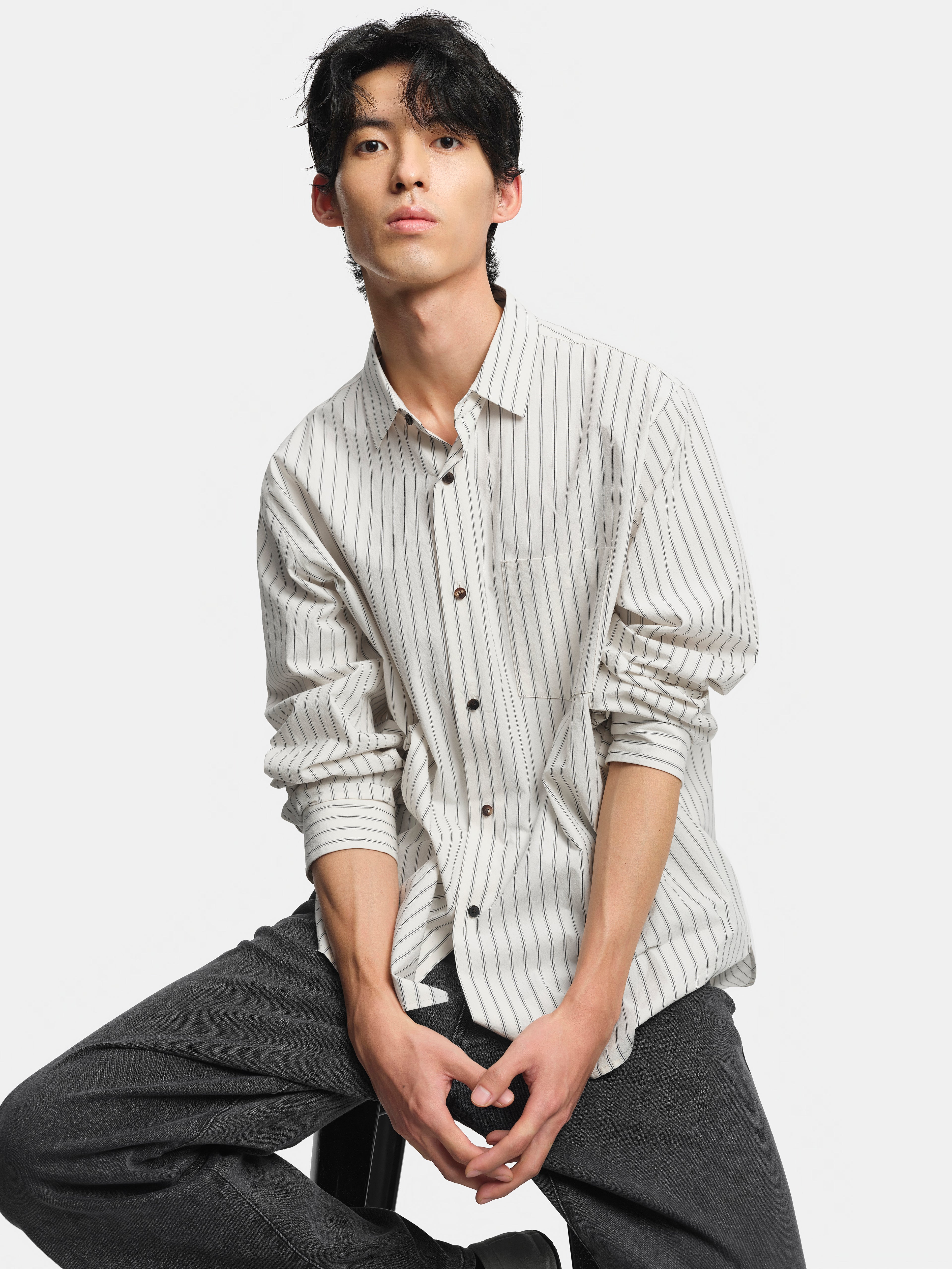 n. Relaxed Cotton Striped Patch-Pocket Long-Sleeve Shirt