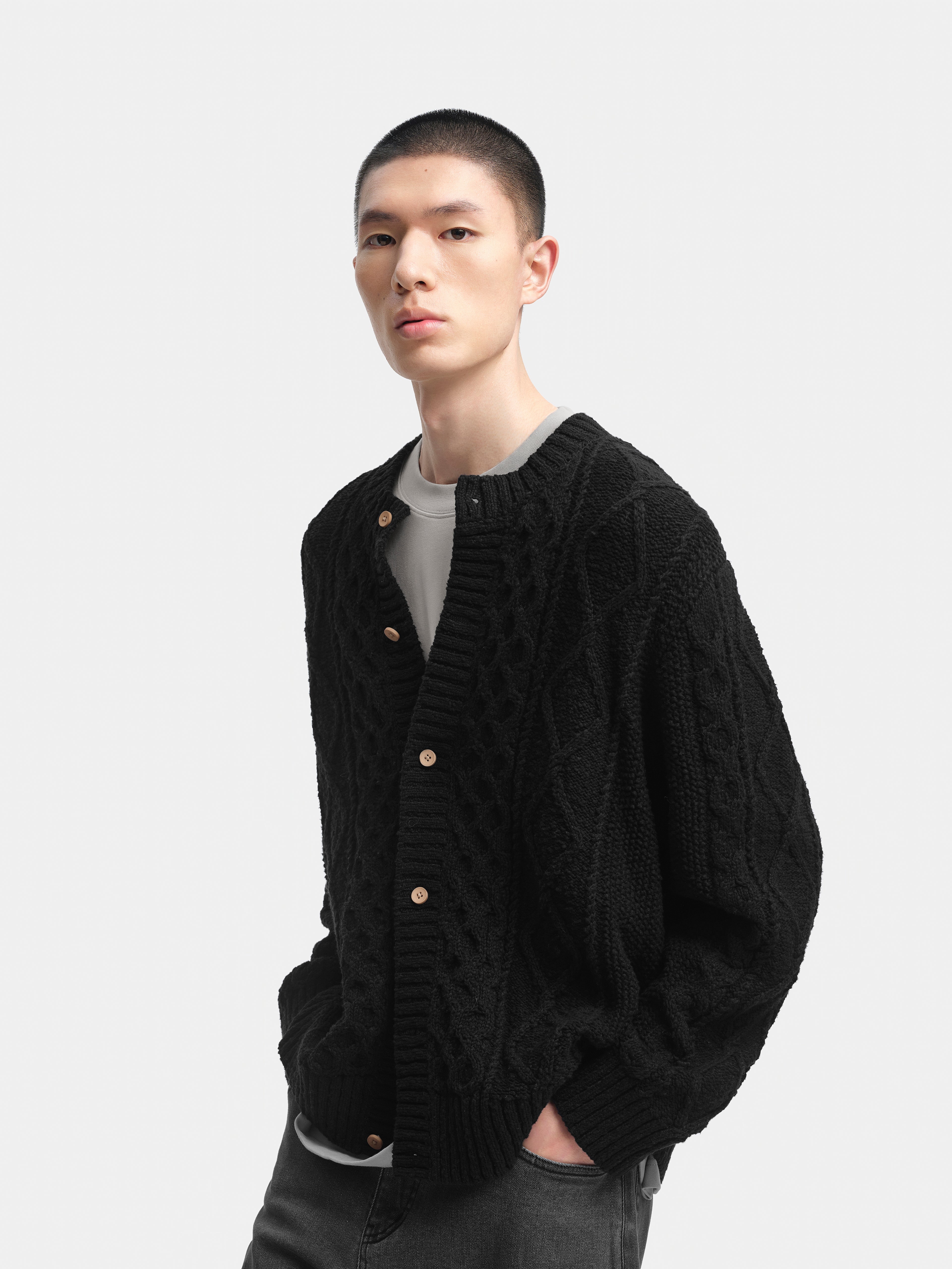 n. Relaxed-Fit Cable-Knit Cardigan