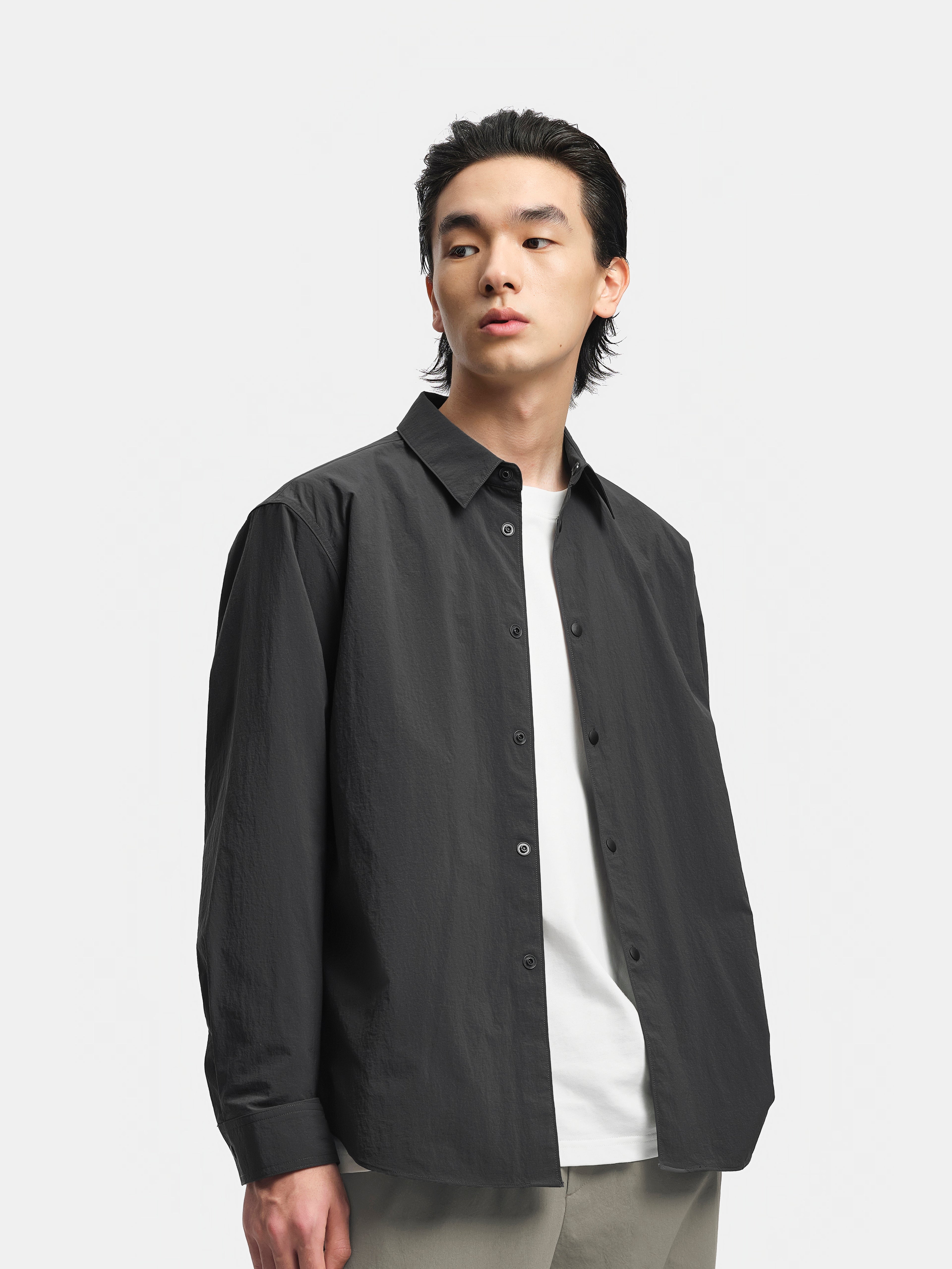 n. Straight-Fit Crinkled Snap-Button Long-Sleeve Shirt